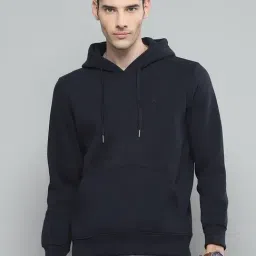 cloak & decker by monte carlo Cloak & Decker Mens Solid Navy Blue Hooded Neck Full Sleeve Sweatshirt-picture-10