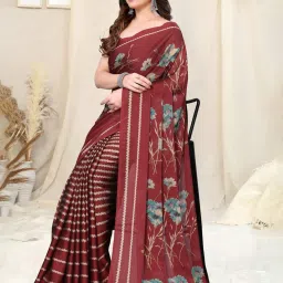 MIRCHI FASHION Maroon Printed Saree With Unstitched Blouse image 5
