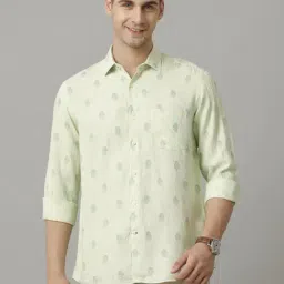 Linen Club Green Linen Regular Fit Printed Shirt-image-87