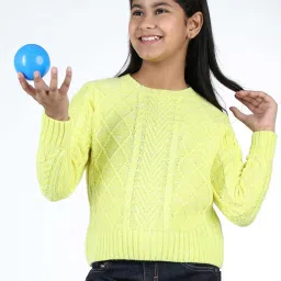 Wingsfield Girls Yellow Self Full Sleeves Sweaters & Cardigans image 5