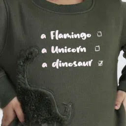 Wingsfield Girls Olive Solid Full Sleeves Sweatshirts & Hoodies image 5