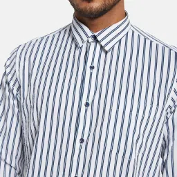 Mettle White & Blue Cotton Regular Fit Striped Shirt image 5