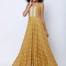 Vishudh Women Mustard & White Printed Anarkali Kurta-picture-12