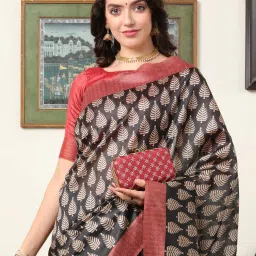 Saree Mall Black & Maroon Silk Printed Saree With Unstitched Blouse image 5