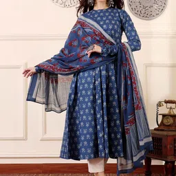 ARADHNA Women Ethnic Motifs Printed Panelled Kurta with Trousers & With Dupatta image 2