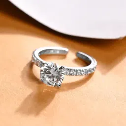 Clara 925 Silver Platinum Plated Adjustable Fleur Classic Solitaire Finger Ring for Women-picture-31