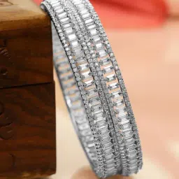 Rubans Set Of 2 Silver Plated Bangles for Women-image-10