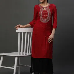 Aurelia Red Regular Fit Geometric Kurta image 5