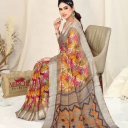 MIRCHI FASHION Mustard & Pink Printed Saree With Unstitched Blouse Piece image 4