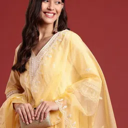 Anouk Ethnic Motifs Embroidered Sequinned Pure Cotton Kurta with Trousers & With Dupatta-picture-19