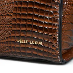 PELLE LUXUR Brown Textured Medium Handbag image 5
