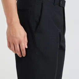 Park Avenue Blue Regular Fit Check Flat Front Trousers image 5