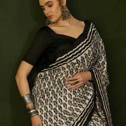 Saree Mall Beige Printed Sarees With Unstitched Blouse image 5