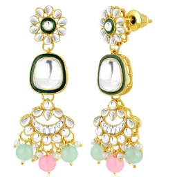 Peora Gold Plated Pink Mint Kundan Synthetic Stone Necklace Earrings Maangtikka Set image 5