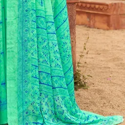 Saree Mall Green Printed Sarees With Unstitched Blouse image 5