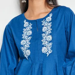 Global Desi Blue Cotton Embroidered Top image 5