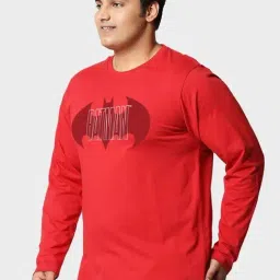 Bewakoof DC Men's Bold Red Batman Logo Graphic Printed Plus Size T-shirt image 3