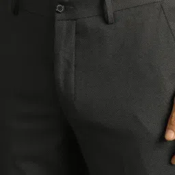 Louis Philippe Grey Slim Fit Texture Trousers image 4