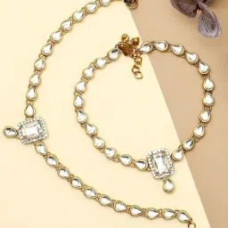 Oomph Gold Tone Kundan Ethnic Anklets - Pair of 1-picture-45
