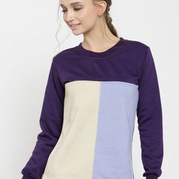 Belle Fille Women Purple & Beige Colourblocked Sweatshirt-picture-40