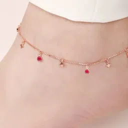 Zavya Star Rose Gold Plated Colour CZ 925 Sterling Silver Anklet-picture-24