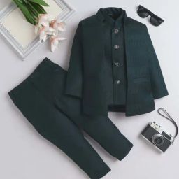 Fourfolds Boys Turquoise Solid Full Sleeves Indowestern Sets-picture-13