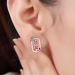 Zavya 925 Sterling Silver Rose Gold-Plated Cubic Zirconia Studded Studs image 5