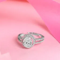 Clara 925 Silver Platinum Plated Adjustable Frida Statement Solitaire Finger Ring for Women-image-94