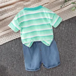 FOREVER FRIDAY Boys Striped Pure Cotton T-shirt with Shorts-image-45