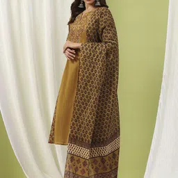 Nayam By Lakshita Floral Printed Thread Work Pure Cotton Kurta With Palazzos & Dupatta image 5