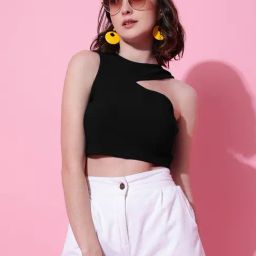 Kotty Black Polyster Solid Sleeveless Crop Top-picture-47