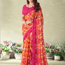 Saree Mall Orange Printed Saree With Unstitched Blouse-picture-33