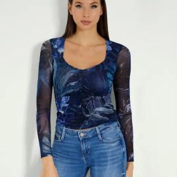 Guess Blue Tropical Full Sleeves Tops-picture-15