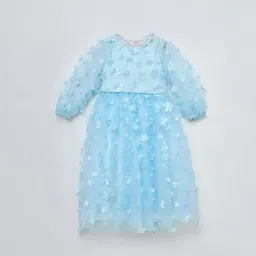 Blue Giraffe Girls Blue Self Design Dress-picture-26