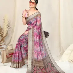 MIRCHI FASHION Pink Printed Saree With Unstitched Blouse Piece image 4