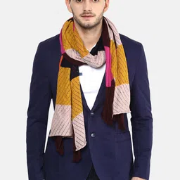 SHINGORA Men Mustard & Off White Colourblocked Muffler image 1