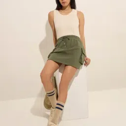 studiofit women Studiofit by Westside Beige Ribbed Cotton Tank Top image 3