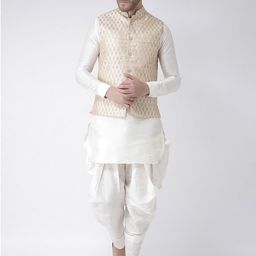 DEYANN Men Off-White & Gold Solid Kurta with Patiala & Nehru Jacket-picture-2