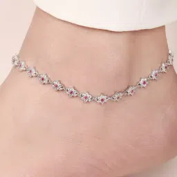 Zavya Floral Radiance Rhodium-Plated 925 Sterling Silver Anklet-picture-29