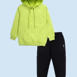 Kiddopanti Boys Neon Green & Black Fleece Track Suits-picture-16