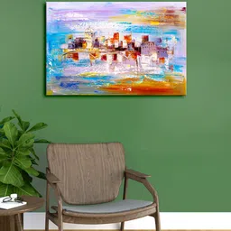 999Store Blue & Brown Abstract Canvas Framed Wall Art-picture-36