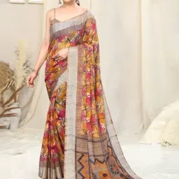 MIRCHI FASHION Mustard & Pink Printed Saree With Unstitched Blouse Piece-picture-17