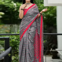 Anjaneya Sarees Grey Cotton Silk Printed Saree With Unstitched Blouse-picture-22