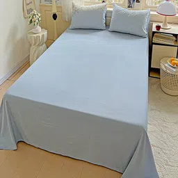 JC HOME Blue & White Solid Polycotton 4 Piece Double Queen Regular Bedding Set image 3