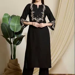 FASHOR Embroidered Round Neck Kurta With Embroidered Trousers Co-Ords-picture-21