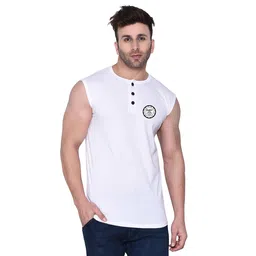 BEYOU FASHION Men Solid Sleeveless Cotton Slim Fit T-shirt-image-86