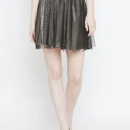 Camey Women Black & Gold Coloured Solid Layered Mini Skirt-picture-43