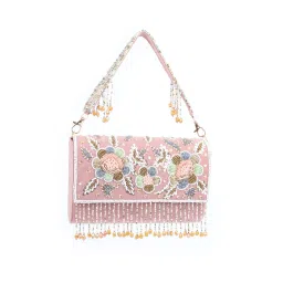 Odette Women Pink Suede Embellished Clutch image 4