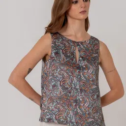 KALAMIR Print Keyhole Neck Satin Top-picture-20