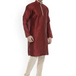 VEERA PARIDHAAN Men Regular Raw Silk Kurta with Pyjamas image 3